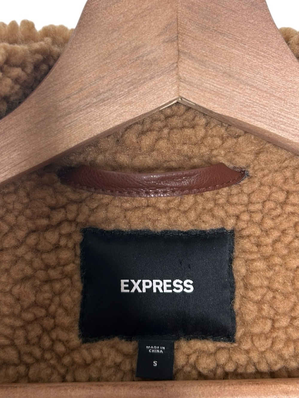Express Faux Suede Sherpa Teddy Moto Jacket Brown Oversized Women’s Size Small - Picture 6 of 10